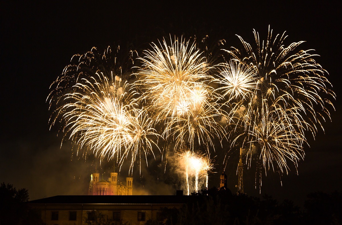 Bastille Day fireworks in Lyon, France