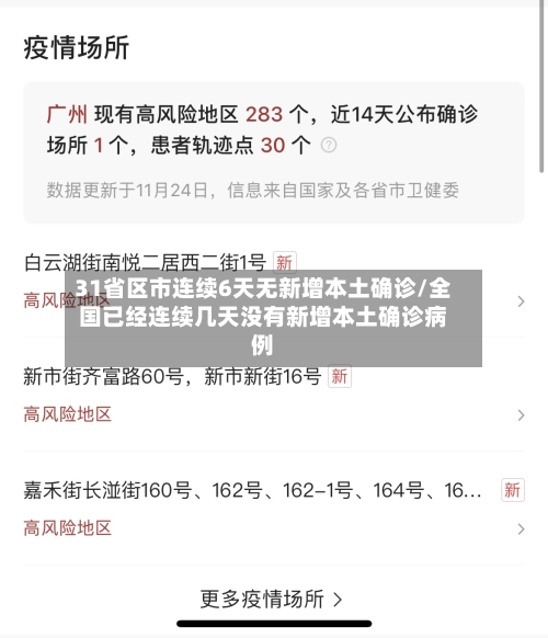 31省区市连续6天无新增本土确诊/全国已经连续几天没有新增本土确诊病例