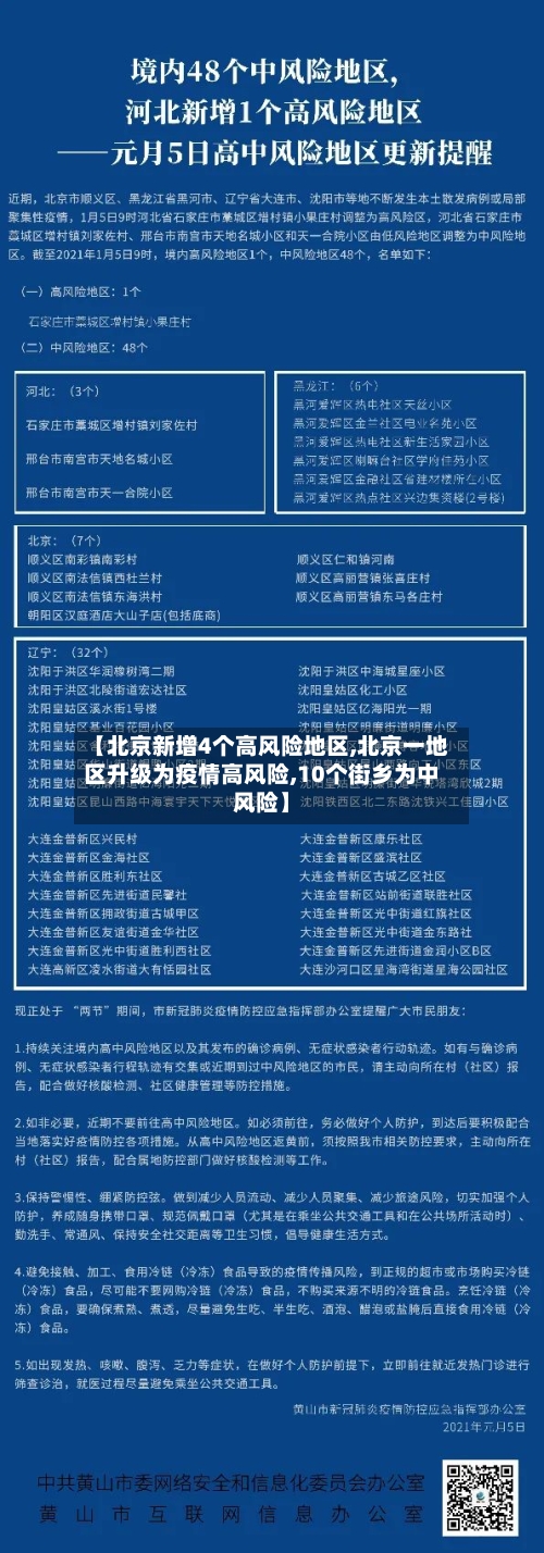 【北京新增4个高风险地区,北京一地区升级为疫情高风险,10个街乡为中风险】